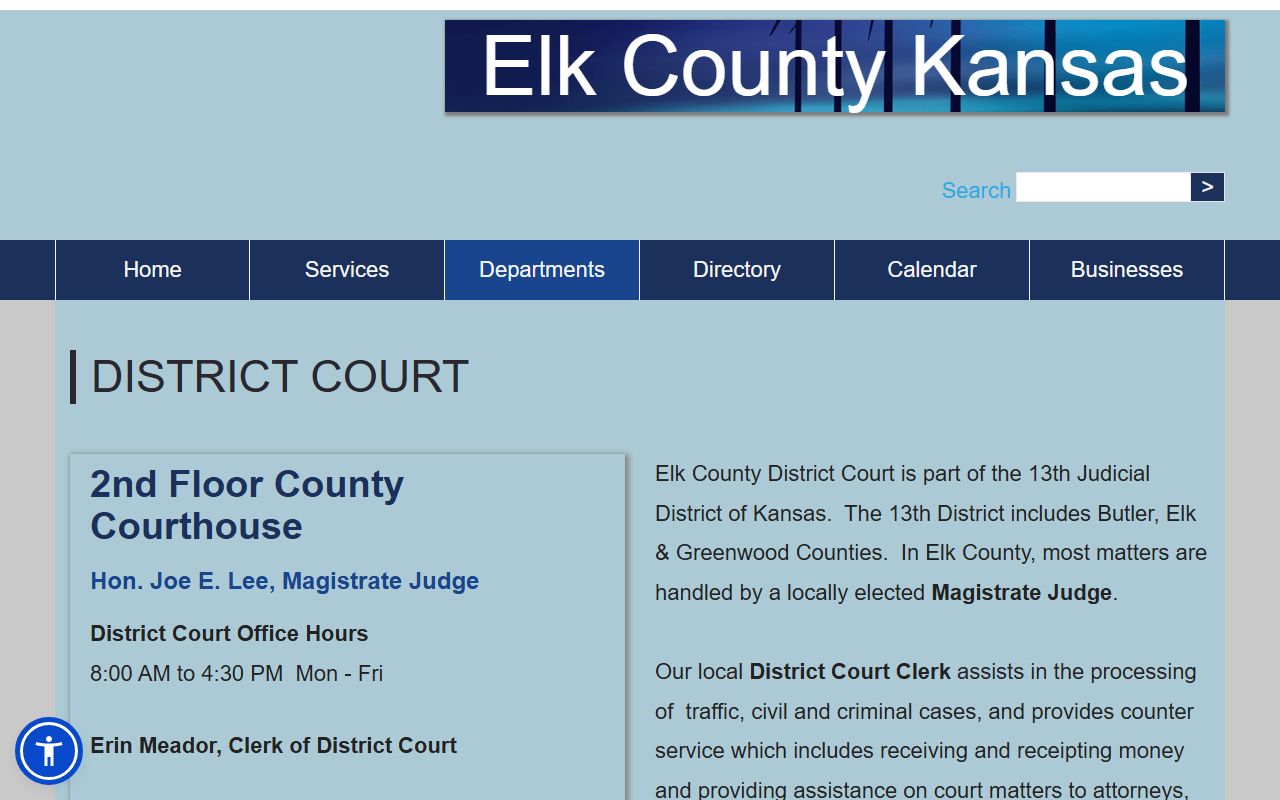 Elk County District Court page naming the Clerk of District Court