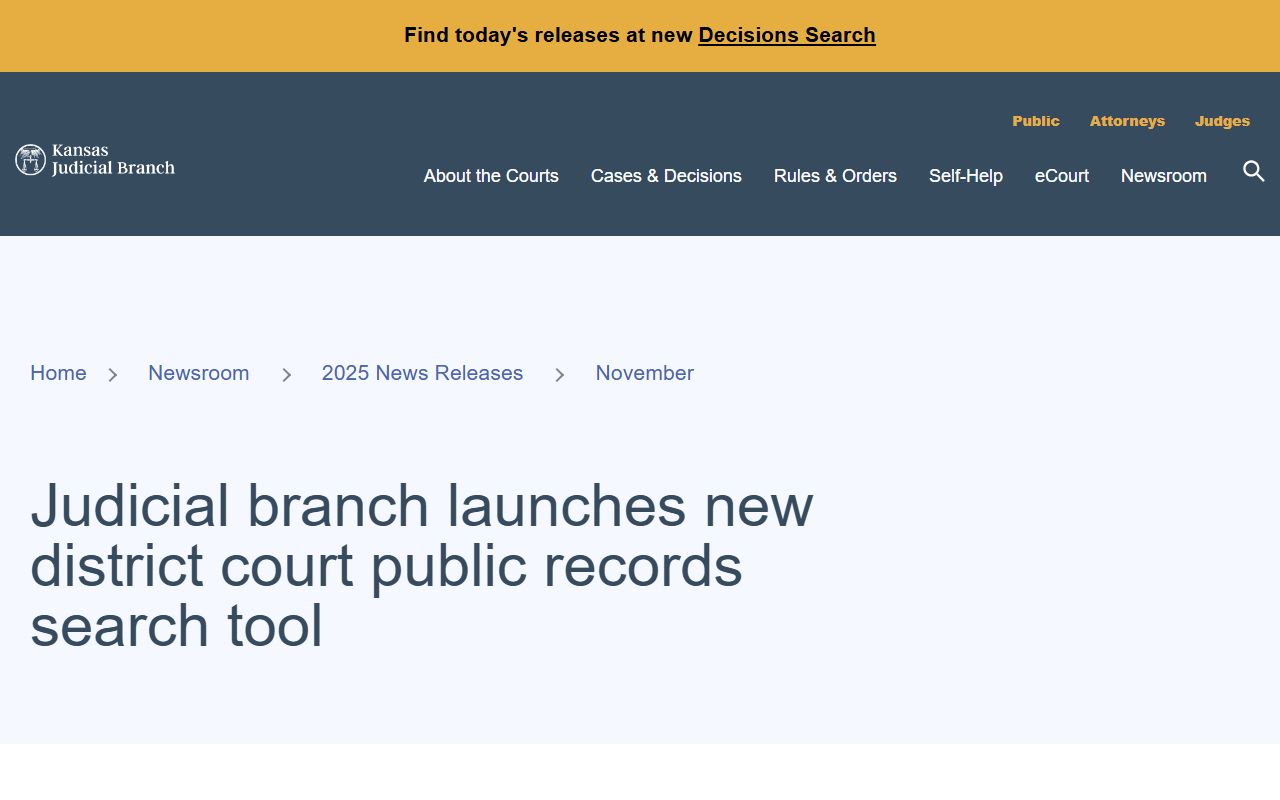 Elk County court dockets Kansas Judicial Branch CaseSearch announcement