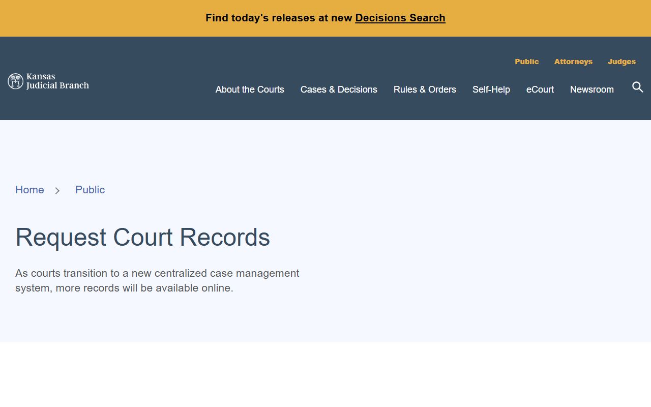 Elk County court records Kansas Judicial Branch request page