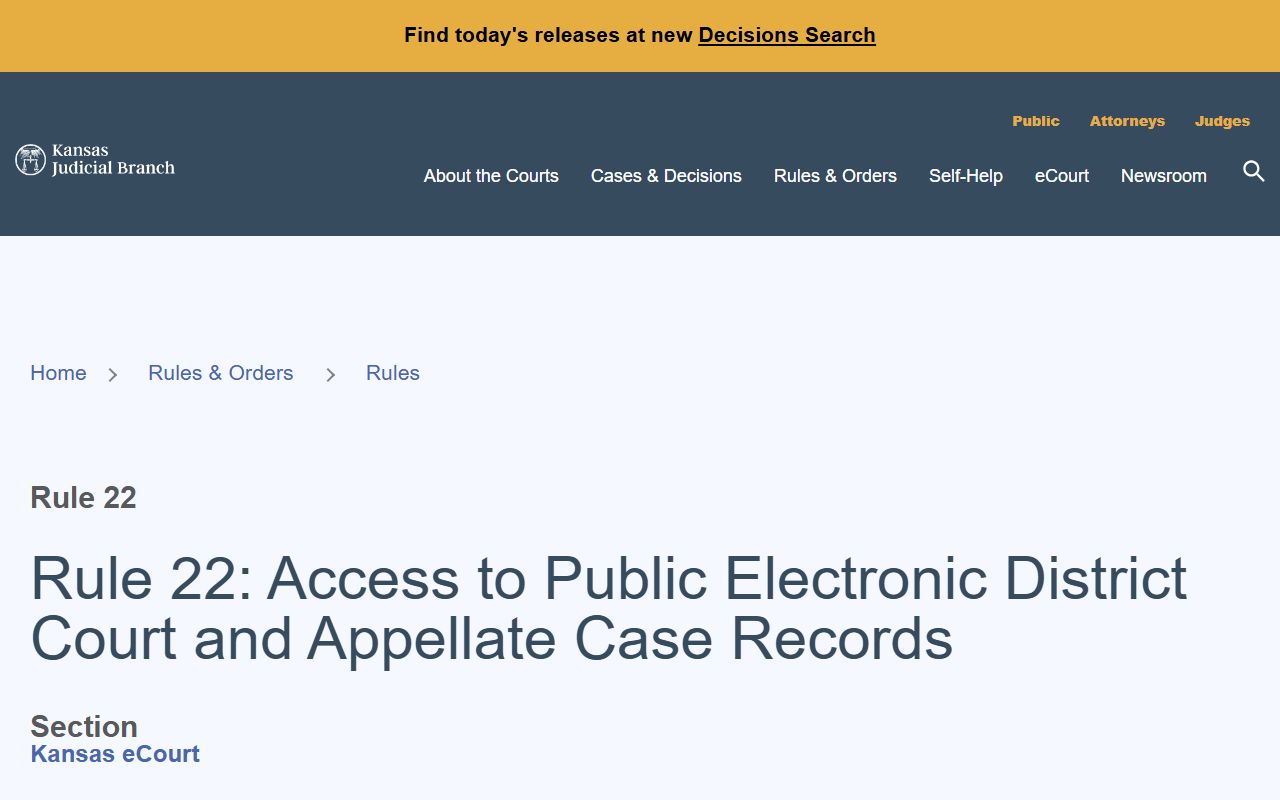 Elk County court records Kansas Supreme Court Rule 22 source