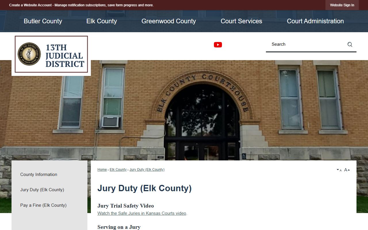 Elk County jury-duty page with courthouse reporting directions