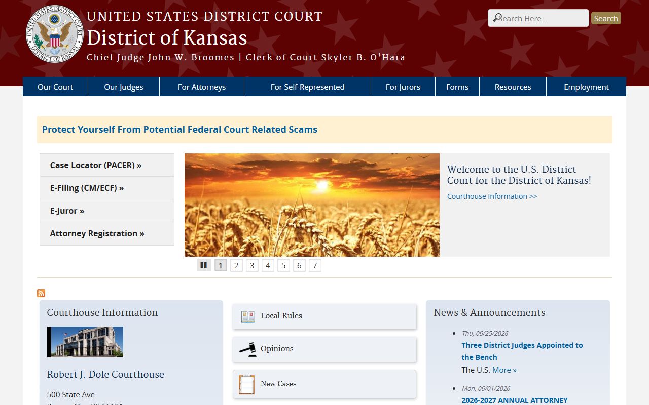 U.S. District Court for the District of Kansas home page