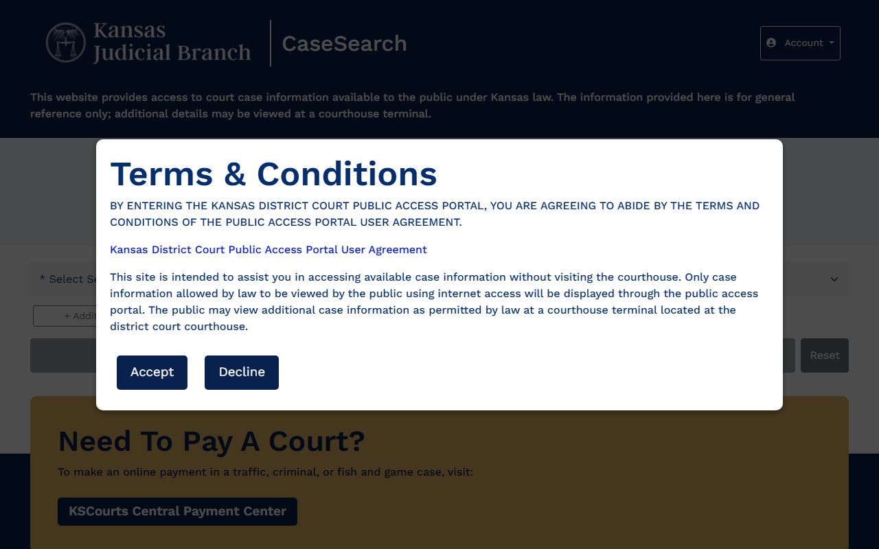 Elk County court records Kansas CaseSearch screen