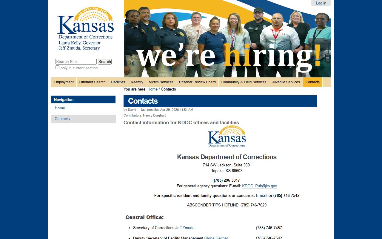 Elk County inmate records KDOC contacts page